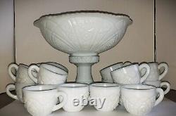 VINTAGE 1941 American 18 Piece Thatcher McKee Concord Milk Glass Punch Bowl Set