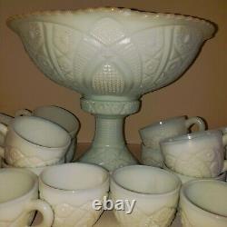 VINTAGE 1941 American 18 Piece Thatcher McKee Concord Milk Glass Punch Bowl Set