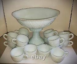 VINTAGE 1941 American 18 Piece Thatcher McKee Concord Milk Glass Punch Bowl Set