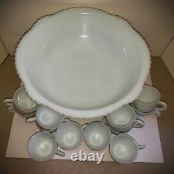 VINTAGE 1941 American 18 Piece Thatcher McKee Concord Milk Glass Punch Bowl Set