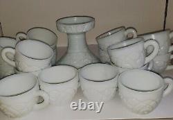 VINTAGE 1941 American 18 Piece Thatcher McKee Concord Milk Glass Punch Bowl Set