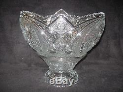 Vintage 1945 Crystal Cut Glass Punch Bowl, Base Pedestal, Glass Ladle & 15 Cups