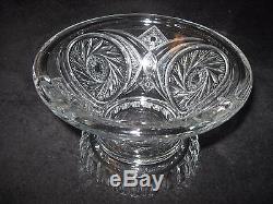 Vintage 1945 Crystal Cut Glass Punch Bowl, Base Pedestal, Glass Ladle & 15 Cups