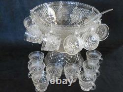 VINTAGE ANCHOR HOCKING 39 PC GLASS PUNCH BOWL SET SERVICE FOR 18 Wexford DESIGN