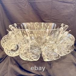 VINTAGE Anchor Hocking Clear Glass Punch Bowl & Glasses SET Service For 8 MCM