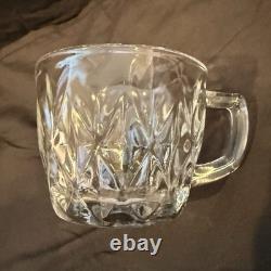 VINTAGE Anchor Hocking Clear Glass Punch Bowl & Glasses SET Service For 8 MCM