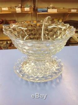 VINTAGE Antique 14 FOSTORIA AMERICAN PUNCH BOWL With PEDESTAL, LADLE & UNDERPLATE
