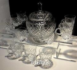 VINTAGE BACCARAT LIDDED PUNCH BOWL SET withLADLE 11 PUNCH CUP SIGNED BACCARAT