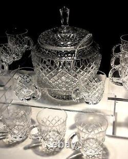 VINTAGE BACCARAT LIDDED PUNCH BOWL SET withLADLE 11 PUNCH CUP SIGNED BACCARAT