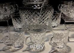 VINTAGE BACCARAT LIDDED PUNCH BOWL SET withLADLE 11 PUNCH CUP SIGNED BACCARAT