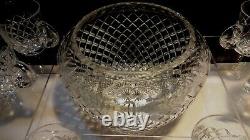 VINTAGE BACCARAT LIDDED PUNCH BOWL SET withLADLE 11 PUNCH CUP SIGNED BACCARAT