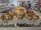VINTAGE Bohemian Czech Hand Painted Gold Tone Glass Punch Bowl Lid & 10 Mugs