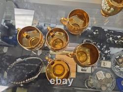 VINTAGE Bohemian Czech Hand Painted Gold Tone Glass Punch Bowl Lid & 10 Mugs VINTAGE Bohemian Czech Hand Painted Gold Tone Glass Punch Bowl Lid & 10 Mugs