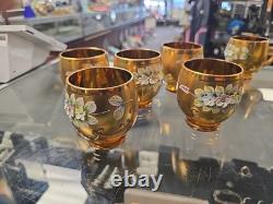 VINTAGE Bohemian Czech Hand Painted Gold Tone Glass Punch Bowl Lid & 10 Mugs VINTAGE Bohemian Czech Hand Painted Gold Tone Glass Punch Bowl Lid & 10 Mugs