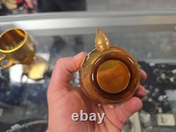 VINTAGE Bohemian Czech Hand Painted Gold Tone Glass Punch Bowl Lid & 10 Mugs VINTAGE Bohemian Czech Hand Painted Gold Tone Glass Punch Bowl Lid & 10 Mugs