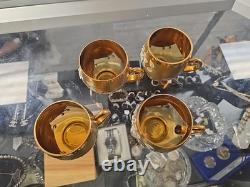 VINTAGE Bohemian Czech Hand Painted Gold Tone Glass Punch Bowl Lid & 10 Mugs VINTAGE Bohemian Czech Hand Painted Gold Tone Glass Punch Bowl Lid & 10 Mugs