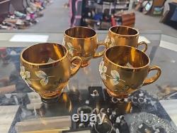 VINTAGE Bohemian Czech Hand Painted Gold Tone Glass Punch Bowl Lid & 10 Mugs VINTAGE Bohemian Czech Hand Painted Gold Tone Glass Punch Bowl Lid & 10 Mugs