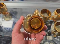 VINTAGE Bohemian Czech Hand Painted Gold Tone Glass Punch Bowl Lid & 10 Mugs VINTAGE Bohemian Czech Hand Painted Gold Tone Glass Punch Bowl Lid & 10 Mugs