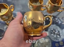 VINTAGE Bohemian Czech Hand Painted Gold Tone Glass Punch Bowl Lid & 10 Mugs VINTAGE Bohemian Czech Hand Painted Gold Tone Glass Punch Bowl Lid & 10 Mugs