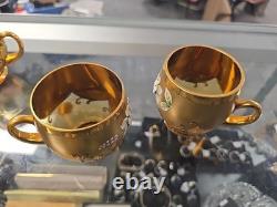 VINTAGE Bohemian Czech Hand Painted Gold Tone Glass Punch Bowl Lid & 10 Mugs VINTAGE Bohemian Czech Hand Painted Gold Tone Glass Punch Bowl Lid & 10 Mugs