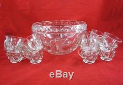 VINTAGE CLASSIQUE GLASS PUNCH BOWL & 11 CUPS Sterling Crystal Indiana Colony