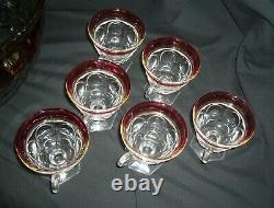 VINTAGE CRANBERRY KINGS CROWN PUNCH BOWL SET BY INDIANA GLASS With12 FOOTED CUPS