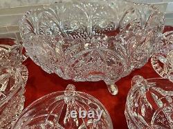 VINTAGE-CRYSTAL Footed DAISY & BUTTON PUNCH BOWL SET 9 CUPS