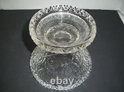 VINTAGE CRYSTAL GLASS PUNCH BOWL & STAND EAPG STARBURST PINWHEEL DESIGN With4 CUPS
