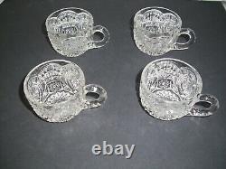 VINTAGE CRYSTAL GLASS PUNCH BOWL & STAND EAPG STARBURST PINWHEEL DESIGN With4 CUPS