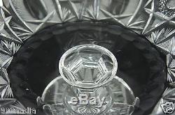 Vintage Cut Glass Or Crystal Punch Bowl On Pedestal Arch & Starburst Pattern