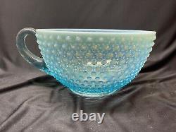 VINTAGE Excellent! Fenton Blue Opalescent Glass Hobnail Pattern PUNCH BOWL