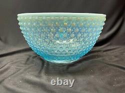 VINTAGE Excellent! Fenton Blue Opalescent Glass Hobnail Pattern PUNCH BOWL