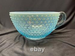 VINTAGE Excellent! Fenton Blue Opalescent Glass Hobnail Pattern PUNCH BOWL