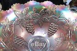 Vintage Fenton Wreath Of Roses Amethyst Iredescent Carnival Glass Punch Bowl