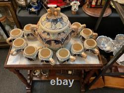 VINTAGE GERMAN PUNCH BOWL SET WITH CASTLE DESIGN 10 Cups