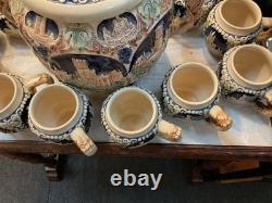 VINTAGE GERMAN PUNCH BOWL SET WITH CASTLE DESIGN 10 Cups
