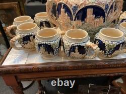 VINTAGE GERMAN PUNCH BOWL SET WITH CASTLE DESIGN 10 Cups