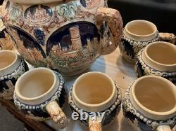 VINTAGE GERMAN PUNCH BOWL SET WITH CASTLE DESIGN 10 Cups