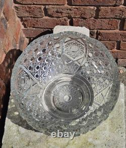 VINTAGE GLASS PUNCH BOWL L. E SMITH DAISY & BUTTON SCALLOPED EDGES 12 3/4 x 8H