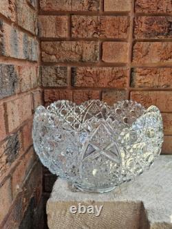 VINTAGE GLASS PUNCH BOWL L. E SMITH DAISY & BUTTON SCALLOPED EDGES 12 3/4 x 8H