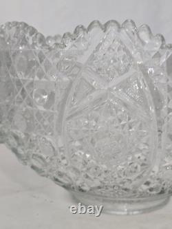 VINTAGE GLASS PUNCH BOWL L. E SMITH DAISY & BUTTON SCALLOPED EDGES 12 3/4 x 8H