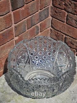 VINTAGE GLASS PUNCH BOWL L. E SMITH DAISY & BUTTON SCALLOPED EDGES 12 3/4 x 8H