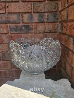 VINTAGE GLASS PUNCH BOWL L. E SMITH DAISY & BUTTON SCALLOPED EDGES 12 3/4 x 8H