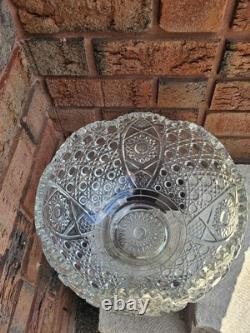 VINTAGE GLASS PUNCH BOWL L. E SMITH DAISY & BUTTON SCALLOPED EDGES 12 3/4 x 8H