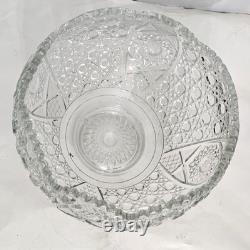 VINTAGE GLASS PUNCH BOWL L. E SMITH DAISY & BUTTON SCALLOPED EDGES 12 3/4 x 8H