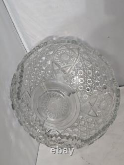 VINTAGE GLASS PUNCH BOWL L. E SMITH DAISY & BUTTON SCALLOPED EDGES 12 3/4 x 8H