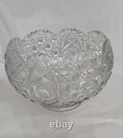 VINTAGE GLASS PUNCH BOWL L. E SMITH DAISY & BUTTON SCALLOPED EDGES 12 3/4 x 8H