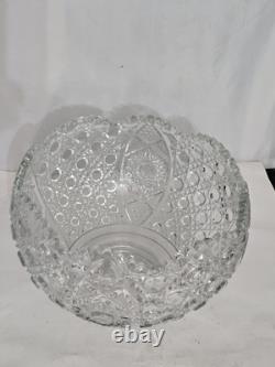 VINTAGE GLASS PUNCH BOWL L. E SMITH DAISY & BUTTON SCALLOPED EDGES 12 3/4 x 8H