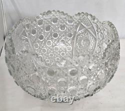 VINTAGE GLASS PUNCH BOWL L. E SMITH DAISY & BUTTON SCALLOPED EDGES 12 3/4 x 8H