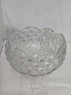 VINTAGE GLASS PUNCH BOWL L. E SMITH DAISY & BUTTON SCALLOPED EDGES 12 3/4 x 8H